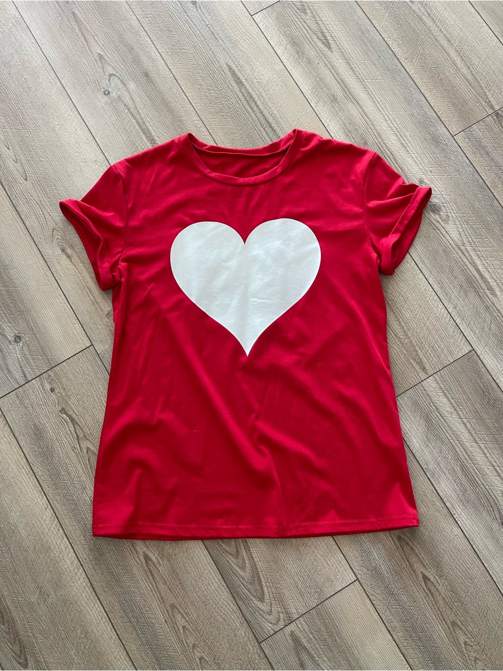 Red Tee with White Heart Graphic